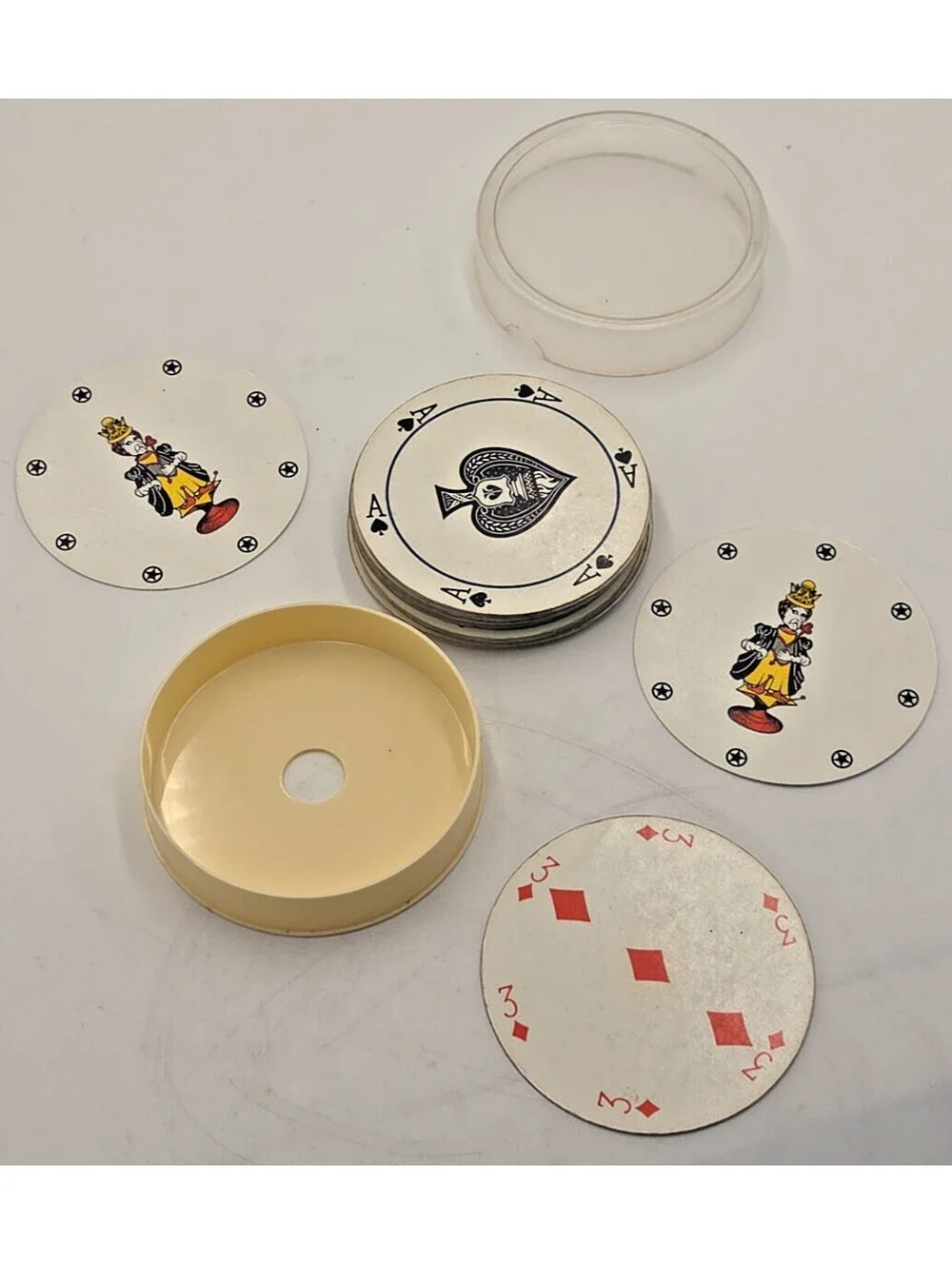 Vintage 1960s Round Playing Cards 55 Card Deck 2 Jokers Case Made in Japan